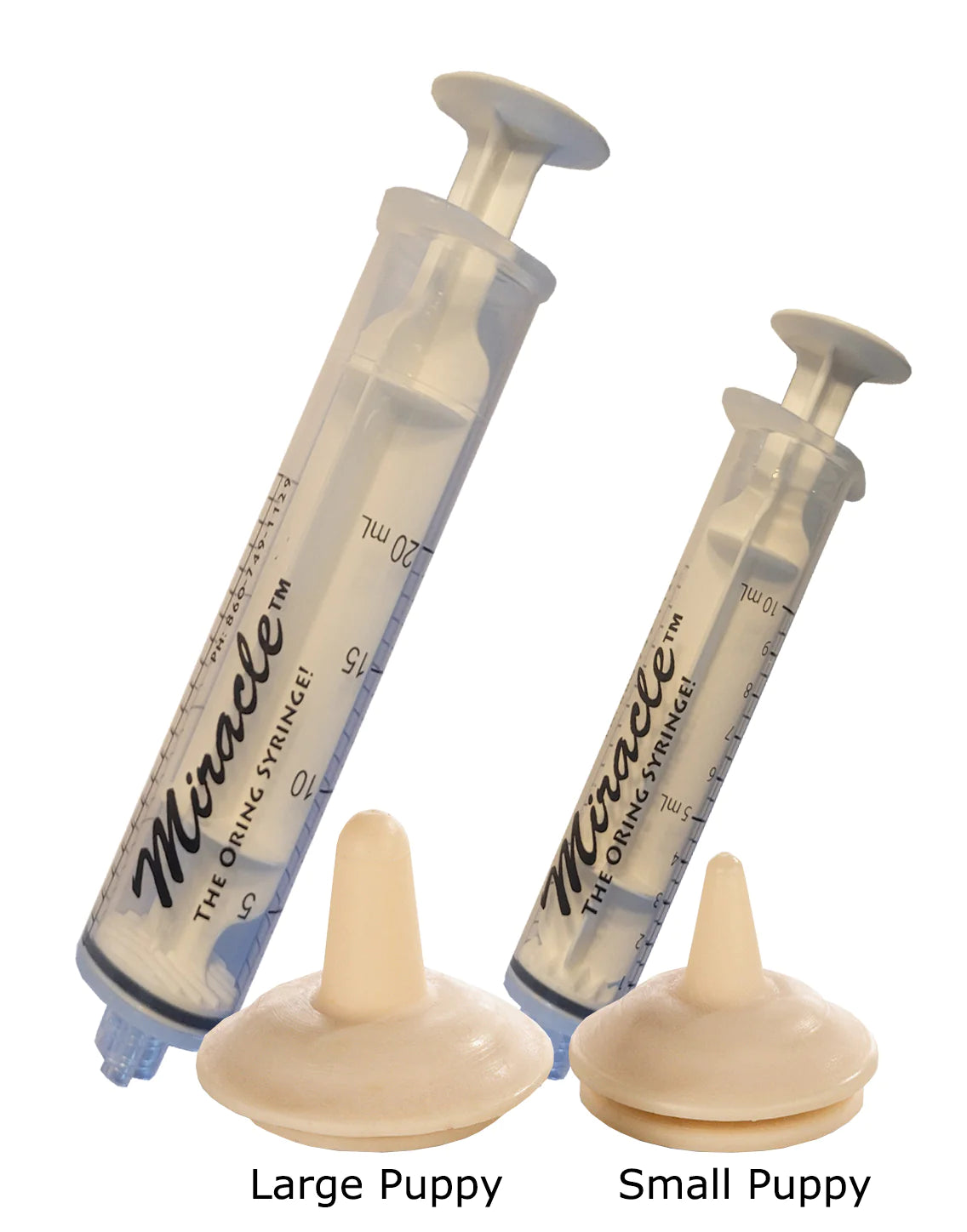 NEW Puppy Sample Set - consists of 1 large puppy, 1 small puppy, 1-10 ml & 1-20ml Oring Syringe